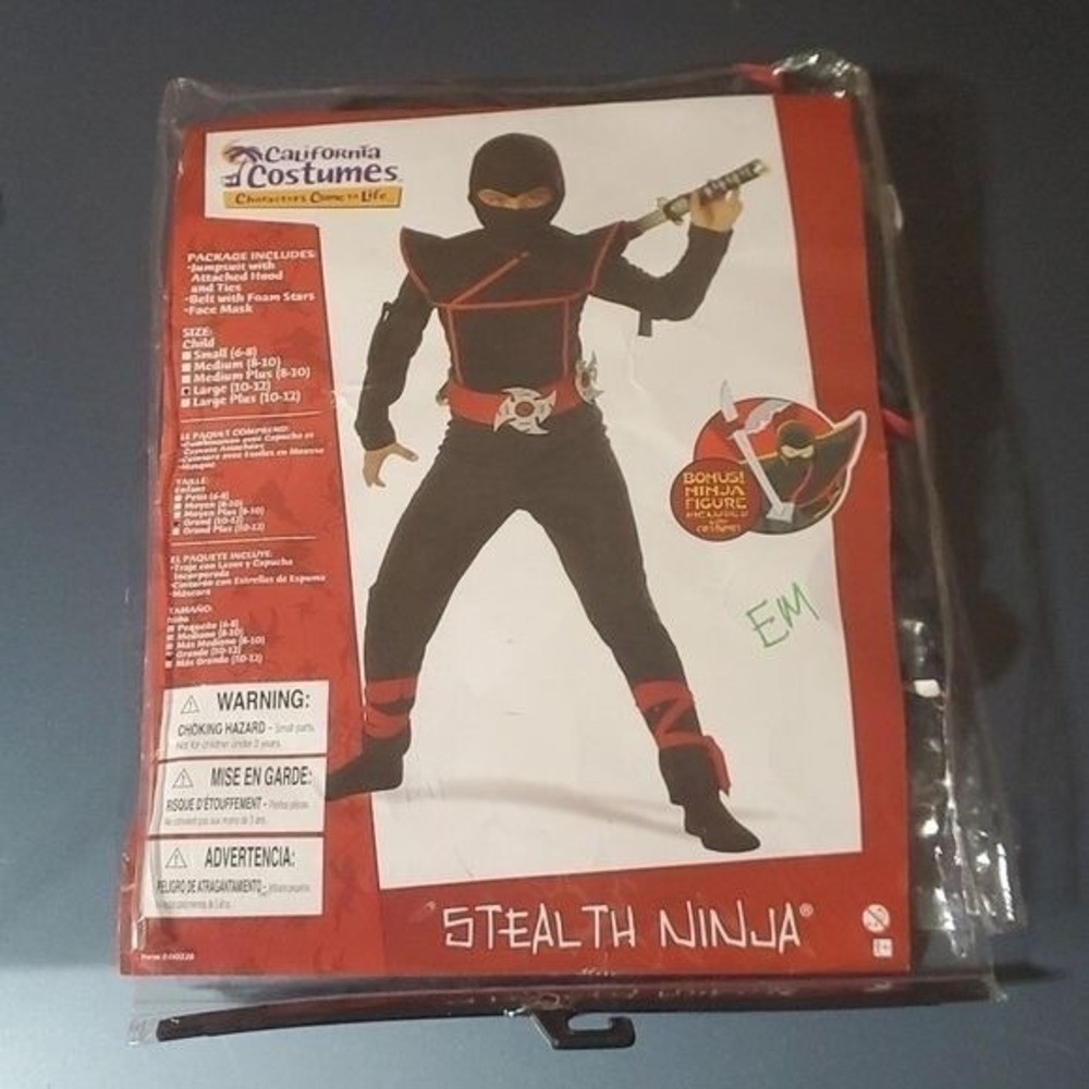 California Costumes Stealth Ninja Kids Costume Black Red Size Large 10-12 New